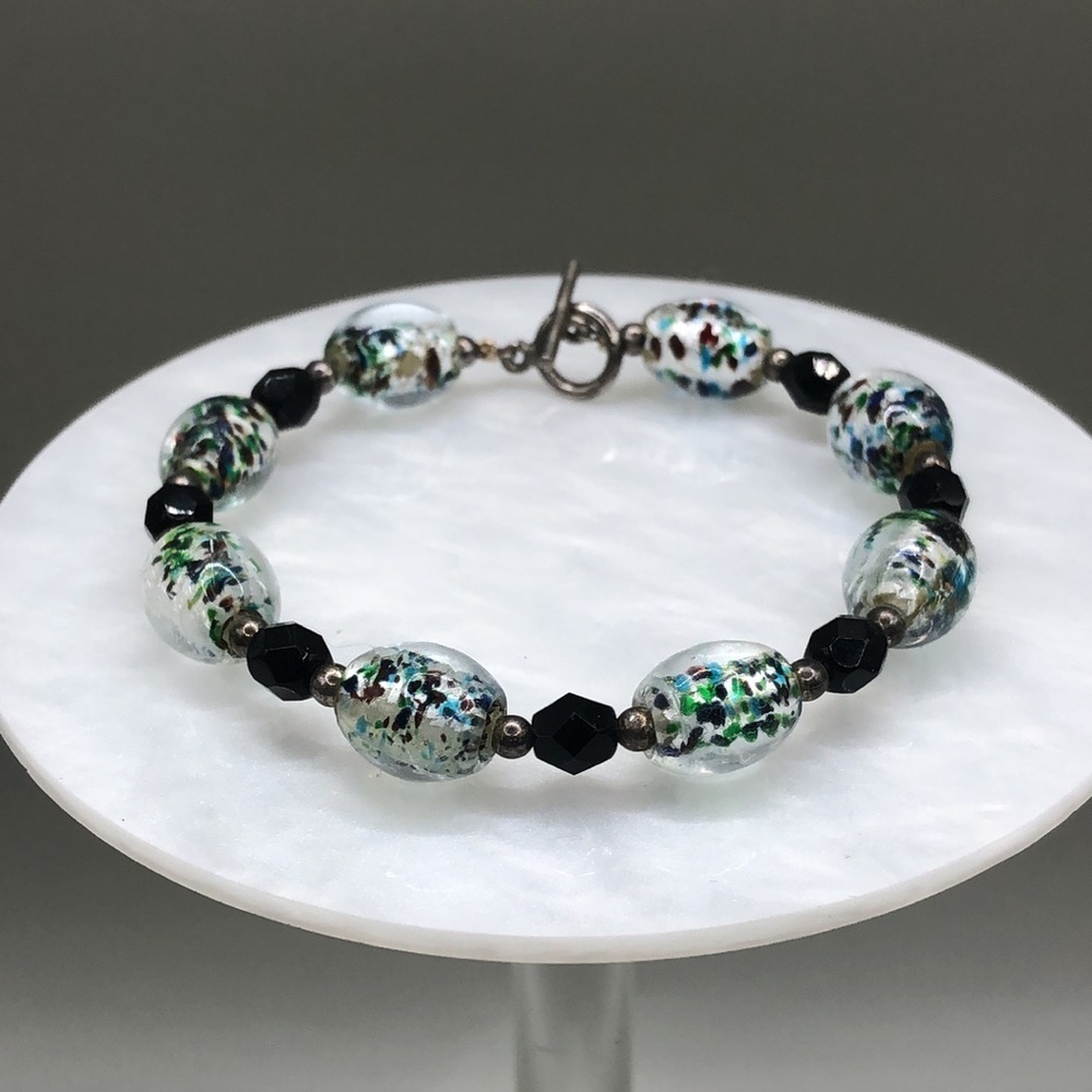 ARTISAN foil art glass bracelet boho style great for layering toggle clasp
